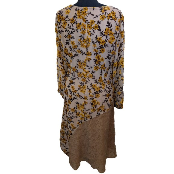 Roolee Darcy Floral Midi Dress Color BurlyWood Sheer Long Sleeves Medium - Picture 3 of 14